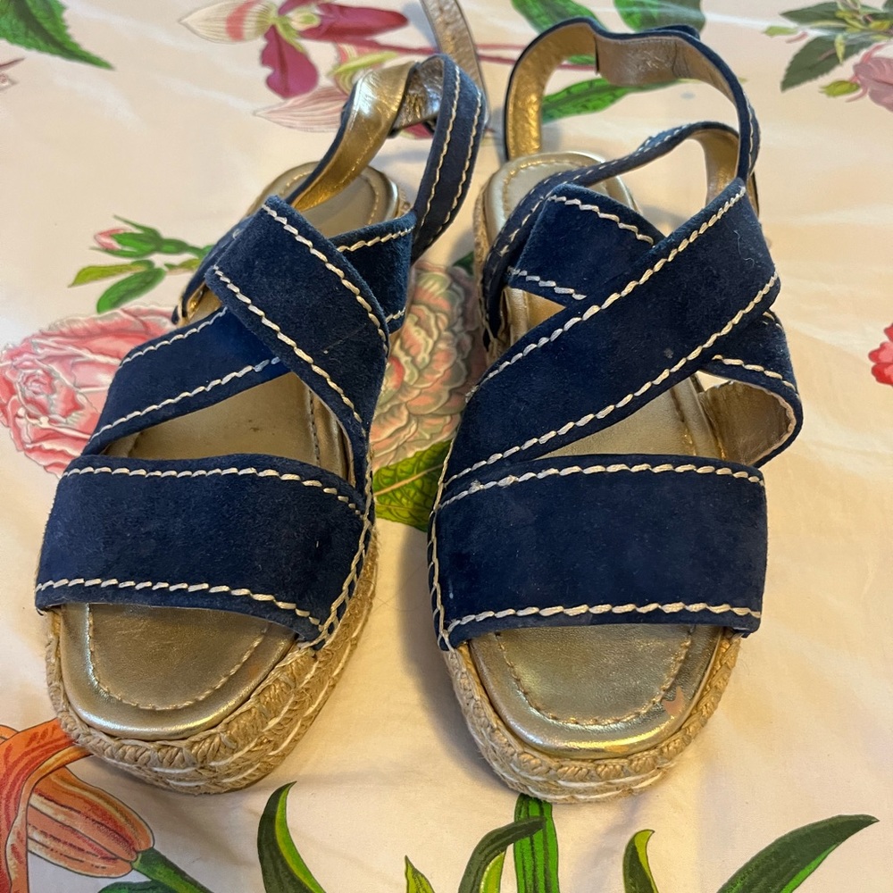 Prada Crisscross Suede Espadrille Sandals 37.5
